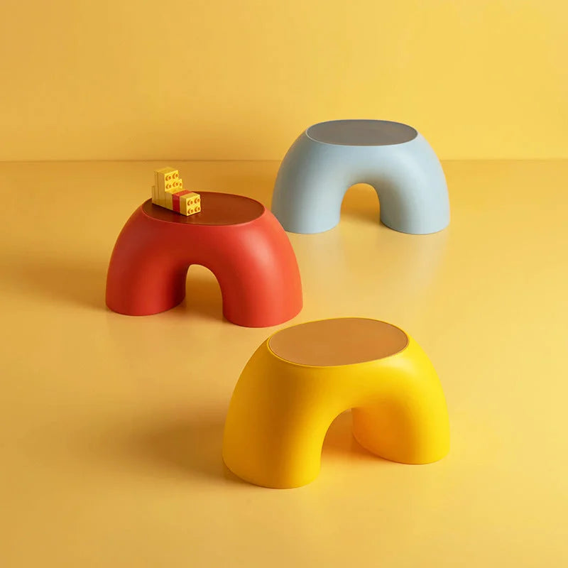 Yellow Minimalist Round Shape Footstool - Durable Anti-slip