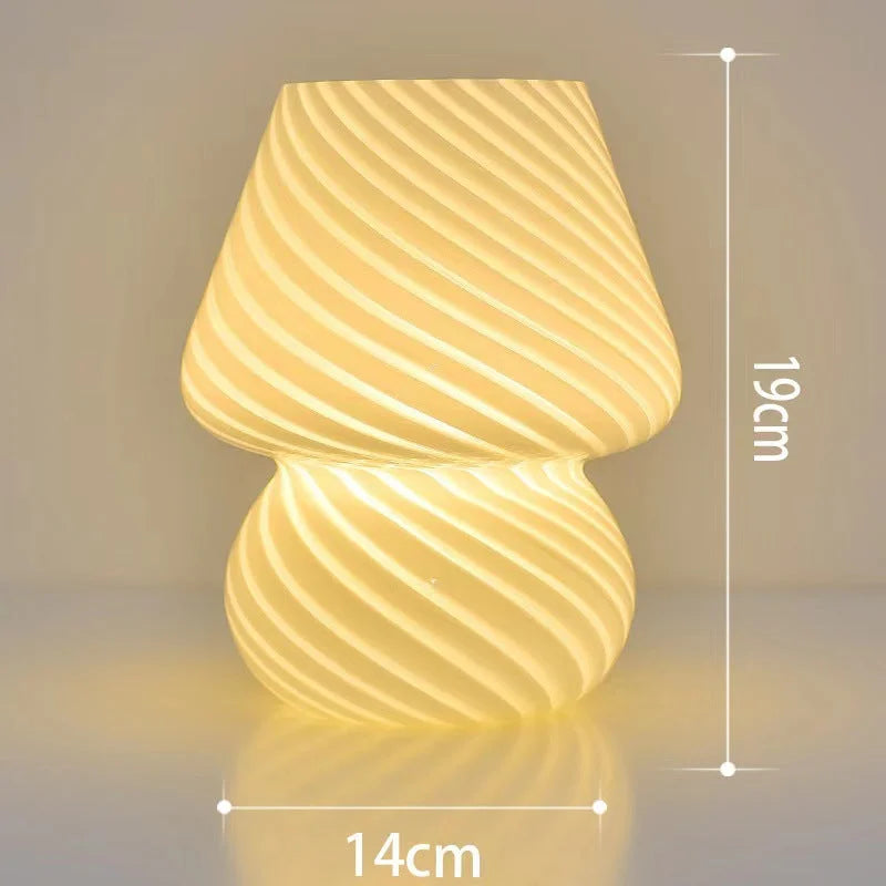 Yellow Retro Swirl Glass Mushroom Table Lamp - USB Powered