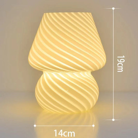 Yellow Retro Swirl Glass Mushroom Table Lamp - USB Powered