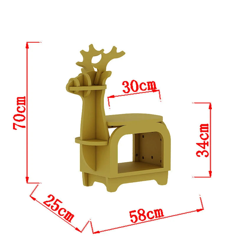 Yellow Small Creative Reindeer-Shaped Solid Wood Bookshelf