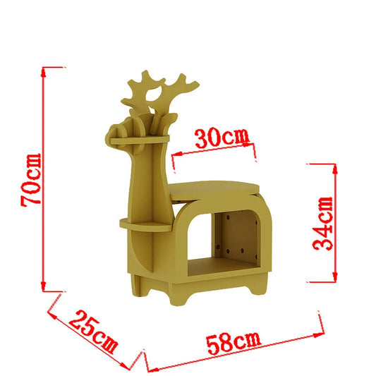 Yellow Small Creative Reindeer-Shaped Solid Wood Bookshelf