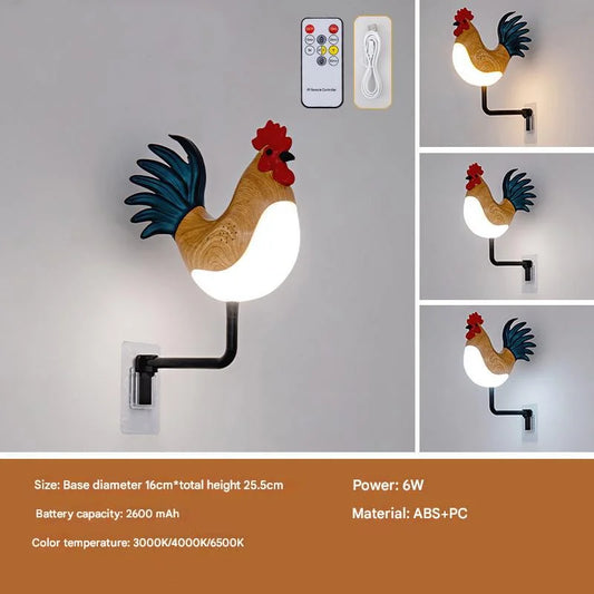 Yellow USB Rechargeable Rooster Wall Lamp with Sound