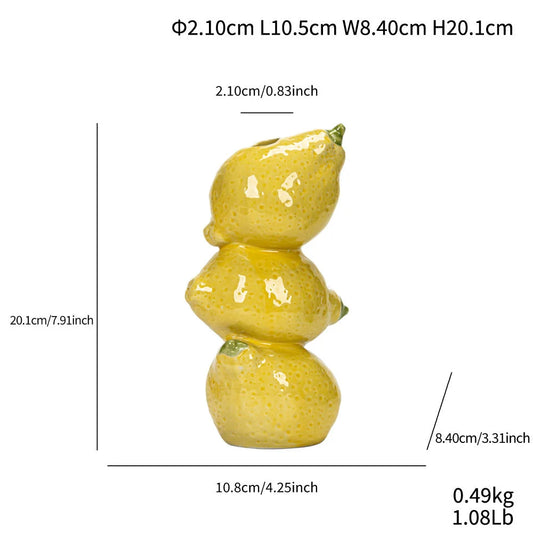 Yellow Zesty Stacked Lemon Ceramic Vase Cheerful Nordic