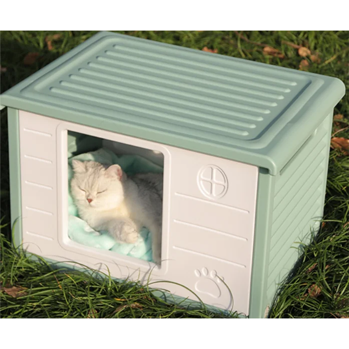YES4PETS Small Plastic Pet Dog Puppy Cat House Kennel Green
