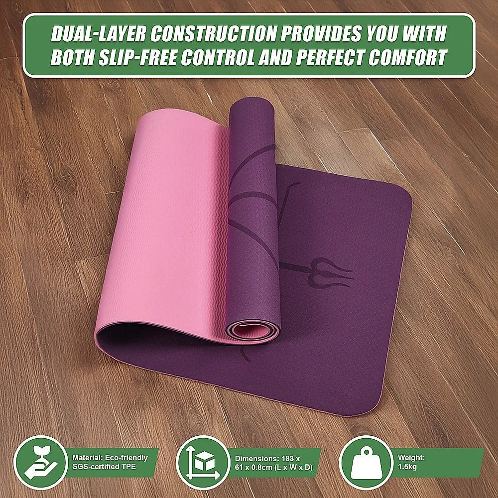 Yoga Mat 8mm TPE Exercise Fitness Gym Pilates Non-Slip Dual