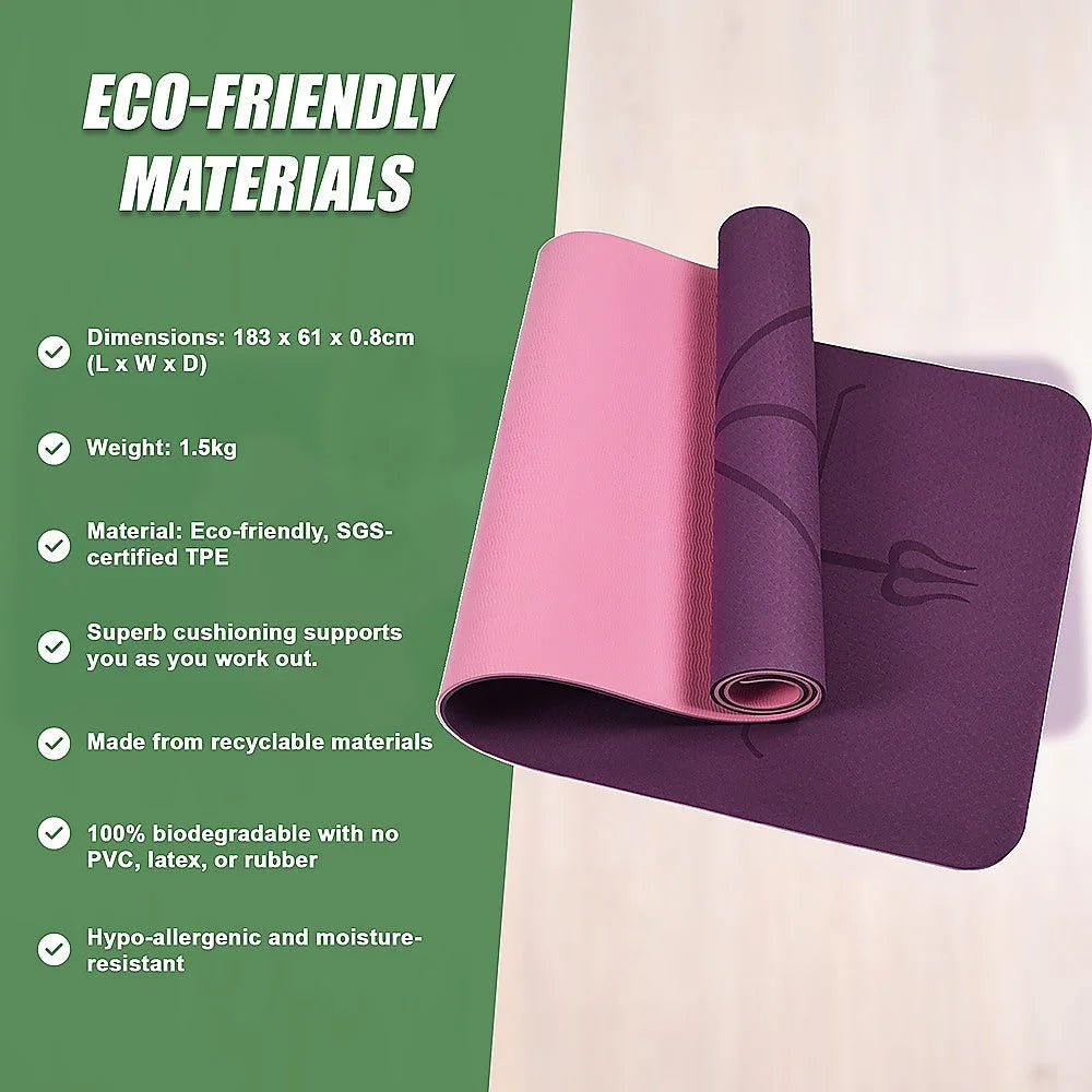 Yoga Mat 8mm TPE Exercise Fitness Gym Pilates Non-Slip Dual