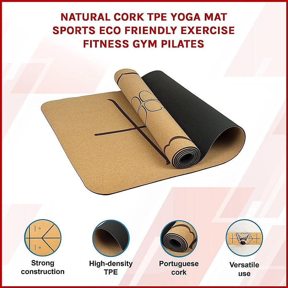 Yoga Mat Natural Cork TPE Sports Eco Friendly Exercise