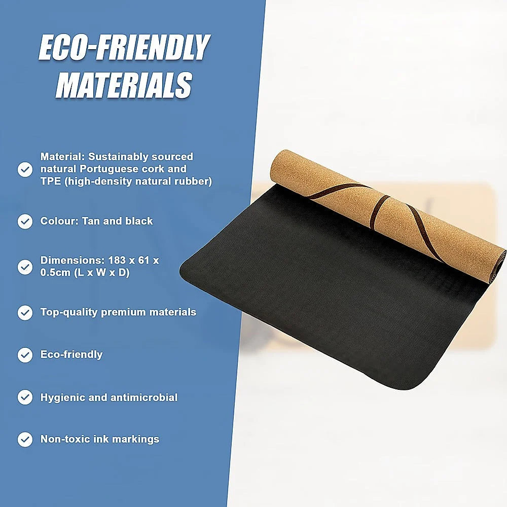 Yoga Mat Natural Cork TPE Sports Eco Friendly Exercise