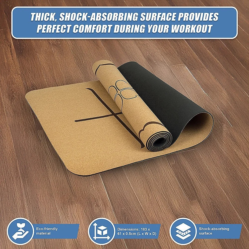 Yoga Mat Natural Cork TPE Sports Eco Friendly Exercise