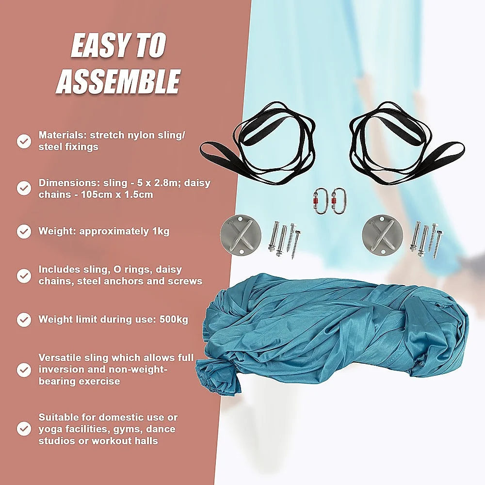 Yoga Pilates Aerial Silk Kit 5x2.8m Swing Anti-Gravity