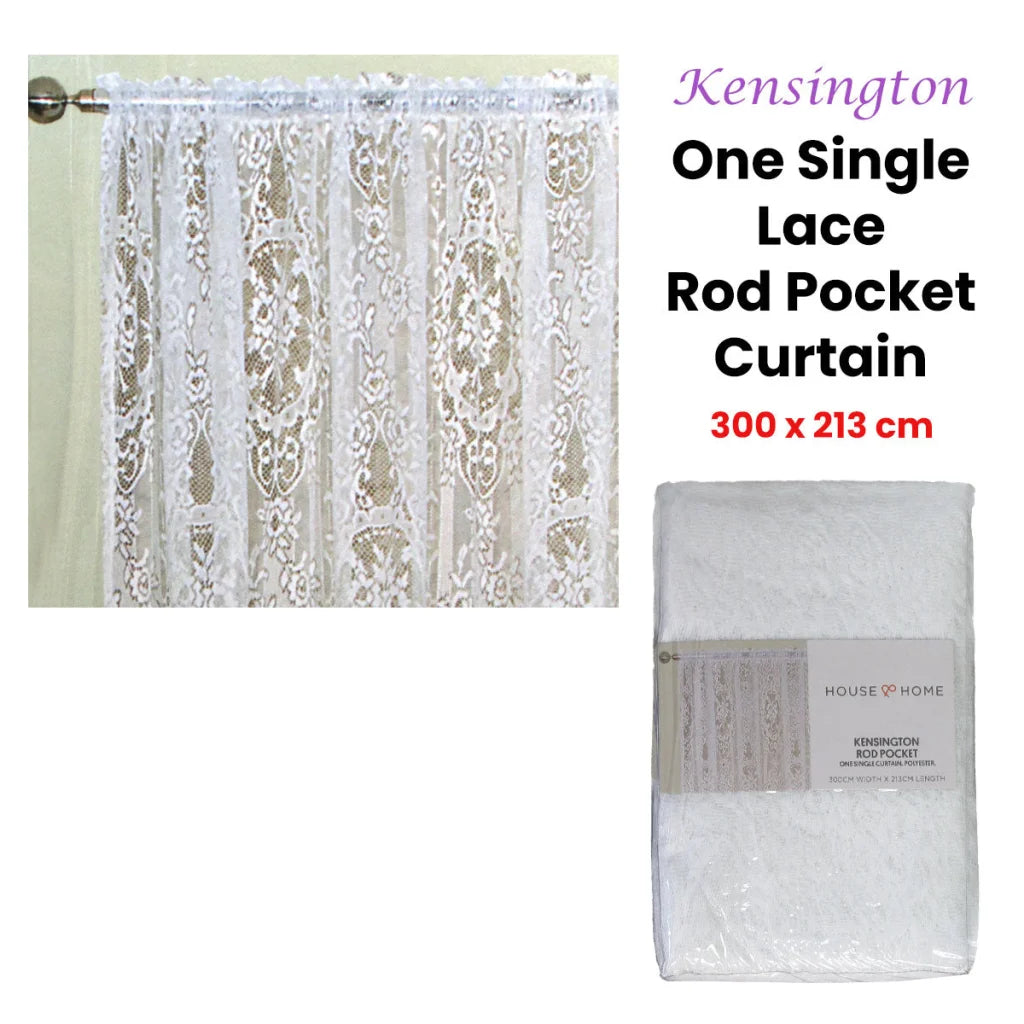 Yours to Love One Kensington White Lace Rod Pocket Curtain