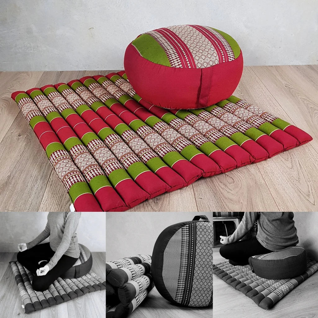 Zafu & Zabuton Meditation Set Red&Green - Health & Beauty >