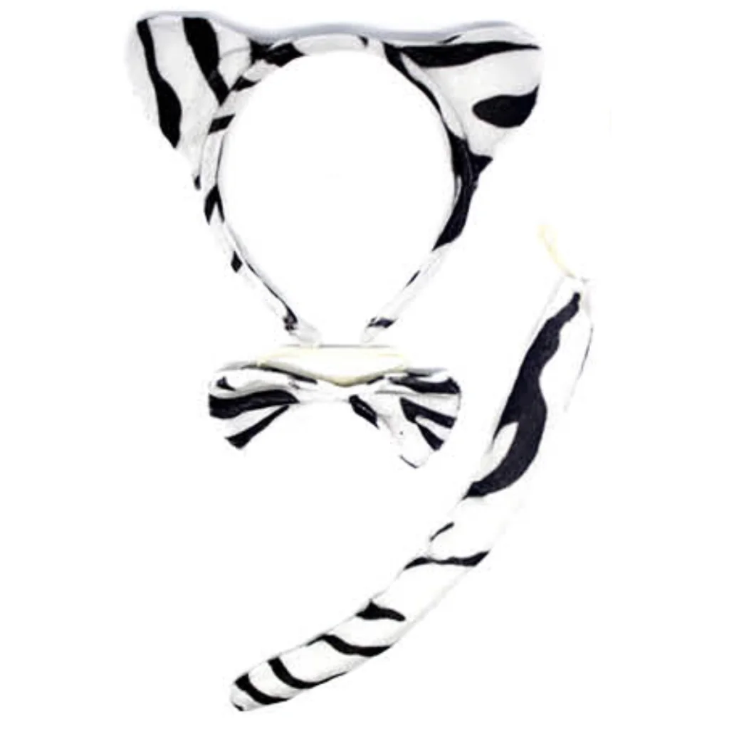 ZEBRA EARS HEADBAND w Bow Tail Animal Costume Halloween