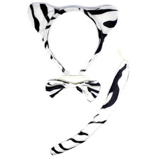 ZEBRA EARS HEADBAND w Bow Tail Animal Costume Halloween