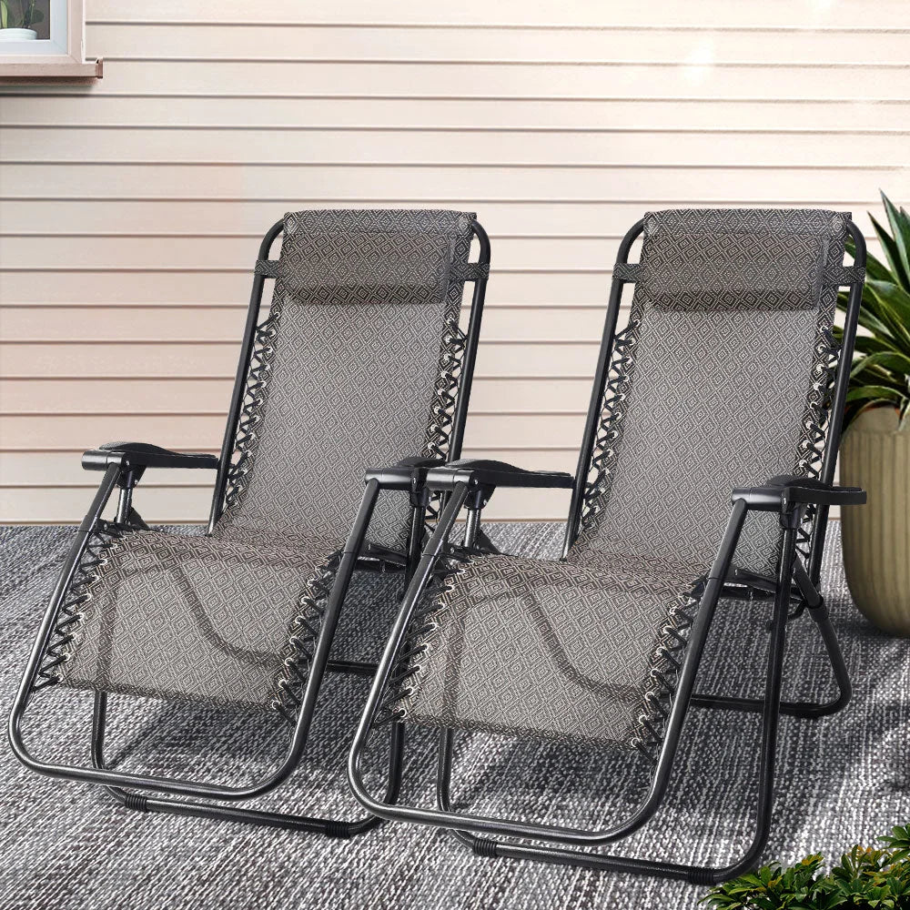 Zero Gravity Chair Set of 2 Reclining Outdoor Sun Lounge