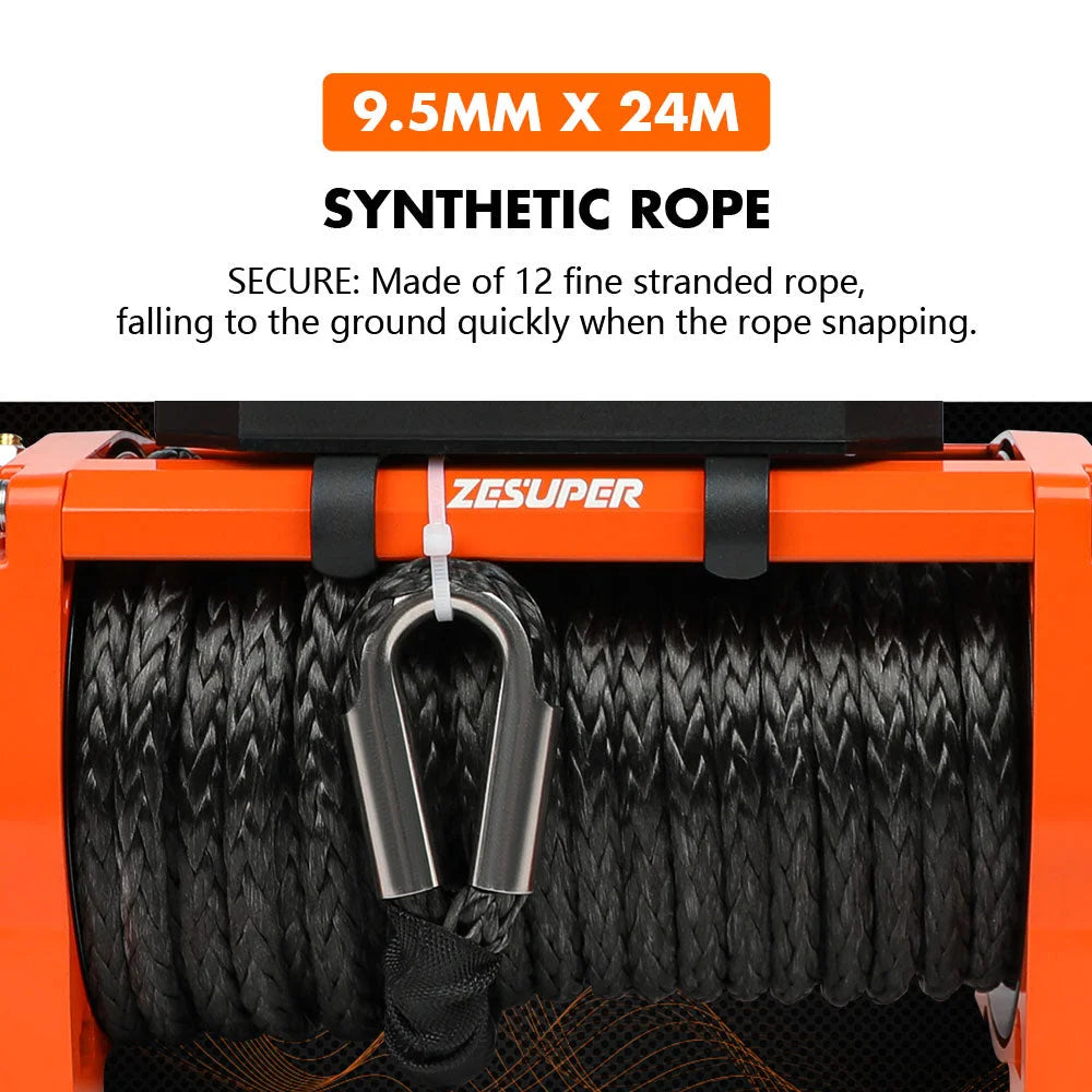 ZESUPER 12V Electric Winch 14500lbs Synthetic Rope Wireless