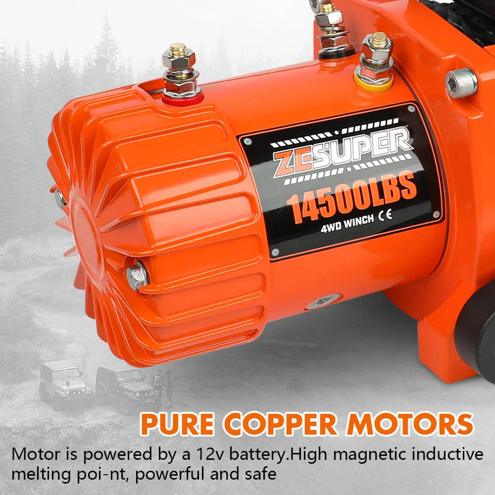 ZESUPER 12V Electric Winch 14500lbs Synthetic Rope Wireless