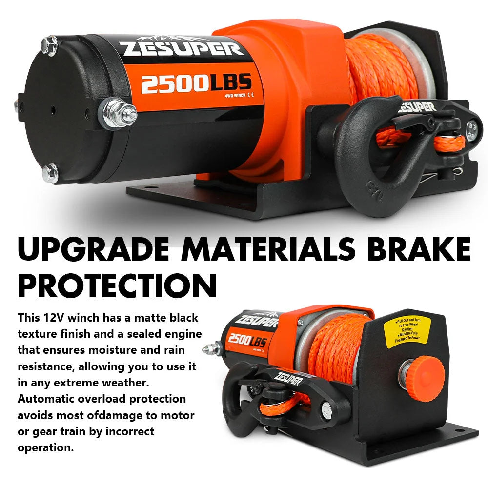 ZESUPER 12V Electric Winch 2500lbs Synthetic Rope Wireless