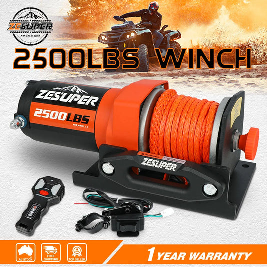 ZESUPER 12V Electric Winch 2500lbs Synthetic Rope Wireless