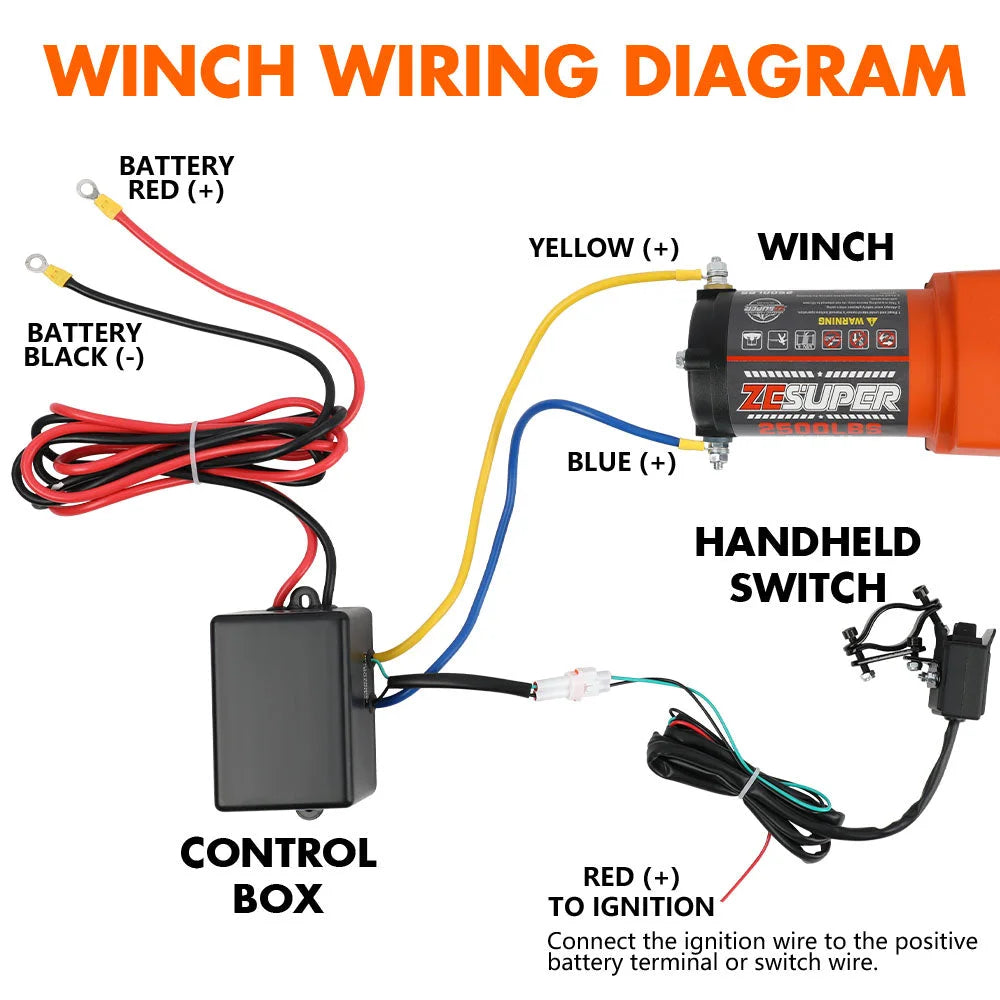 ZESUPER 12V Electric Winch 2500lbs Synthetic Rope Wireless