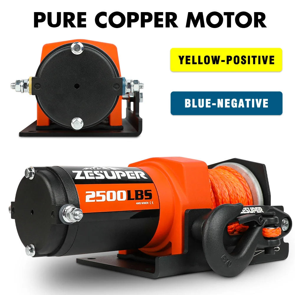ZESUPER 12V Electric Winch 2500lbs Synthetic Rope Wireless