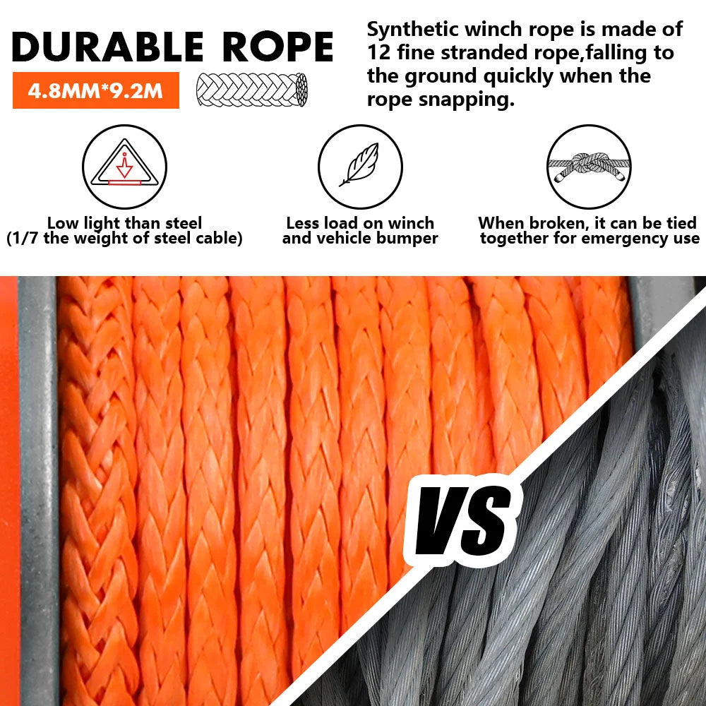 ZESUPER 12V Electric Winch 2500lbs Synthetic Rope Wireless