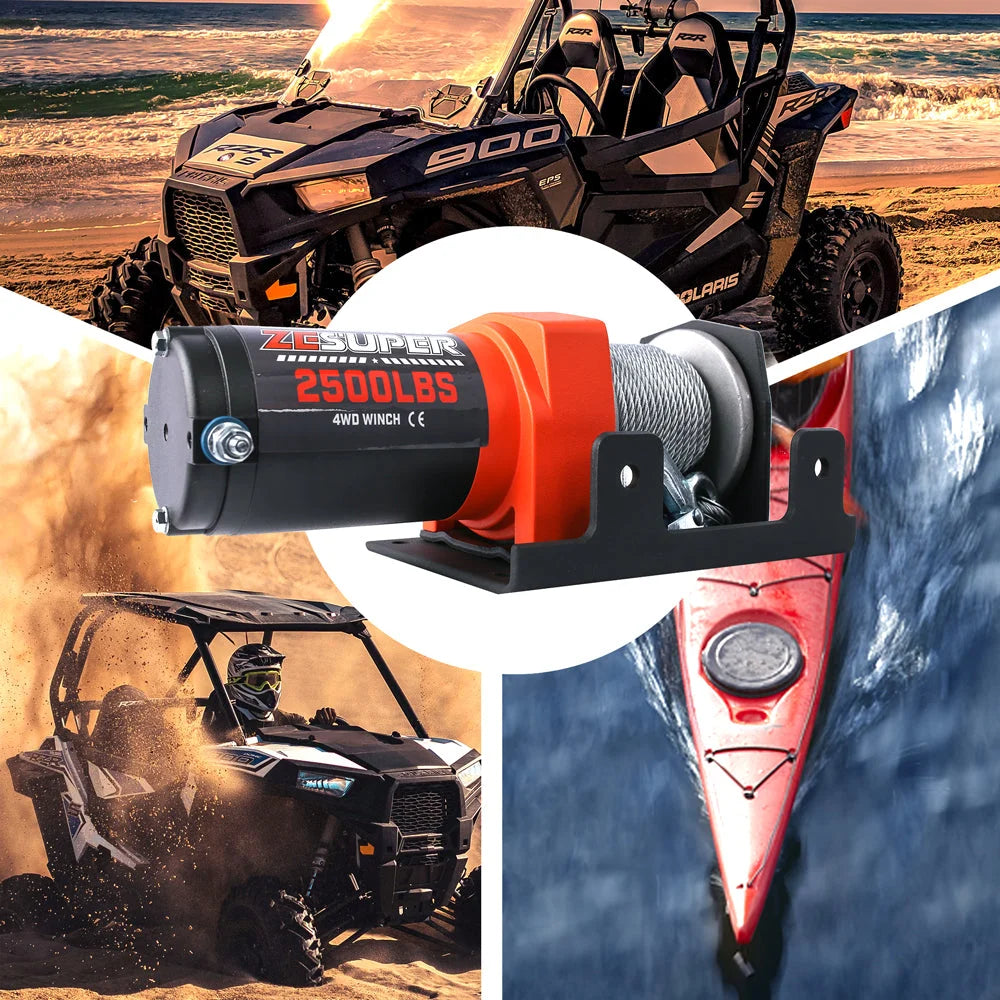ZESUPER Winch 2500LBS/1134KG 12V 15.2M Steel Cable ATV UTV