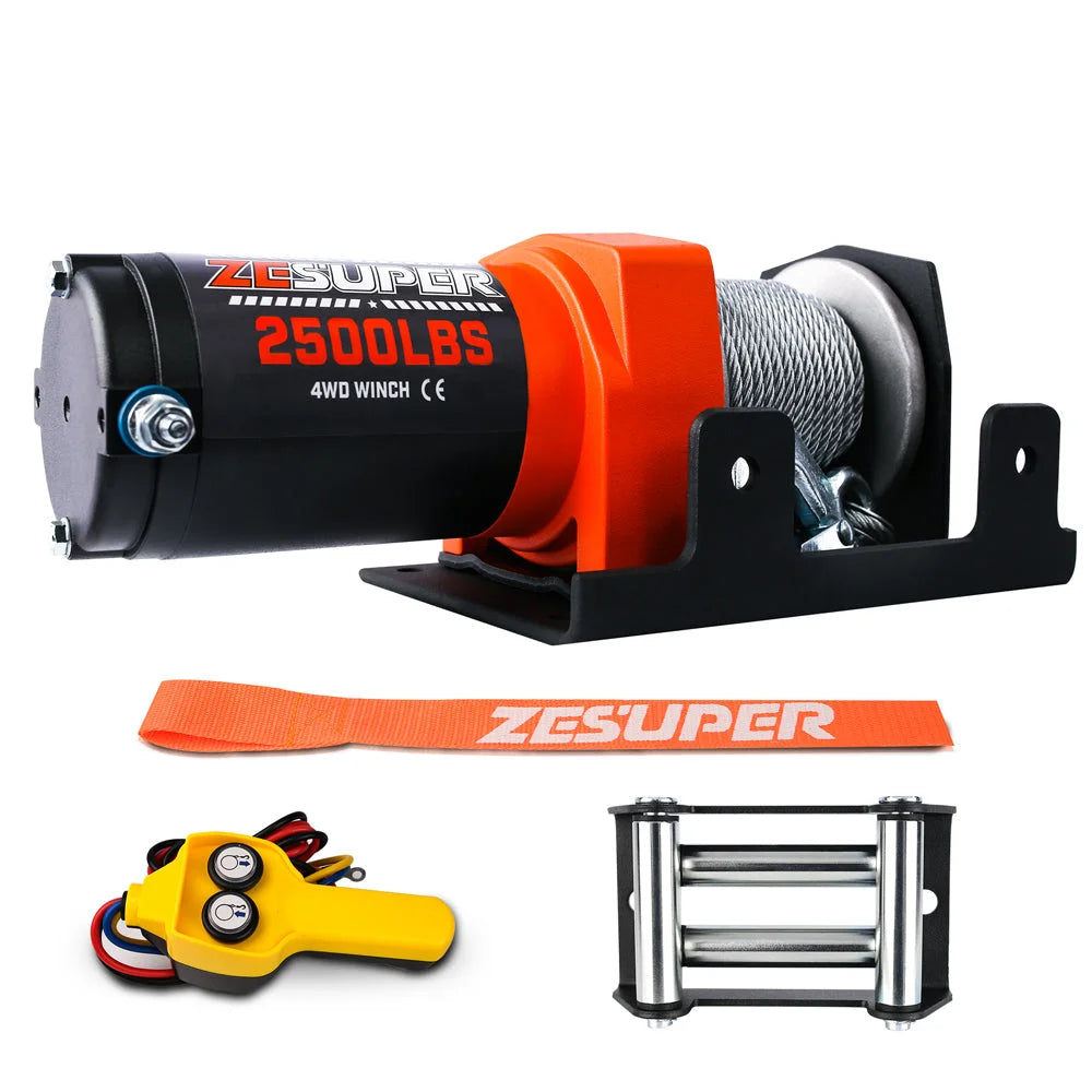 ZESUPER Winch 2500LBS/1134KG 12V 15.2M Steel Cable ATV UTV
