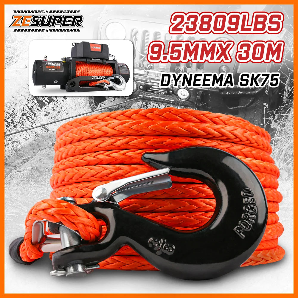 ZESUPER Winch Rope 9.5MM X 30M Dyneema SK75 Hook Synthetic