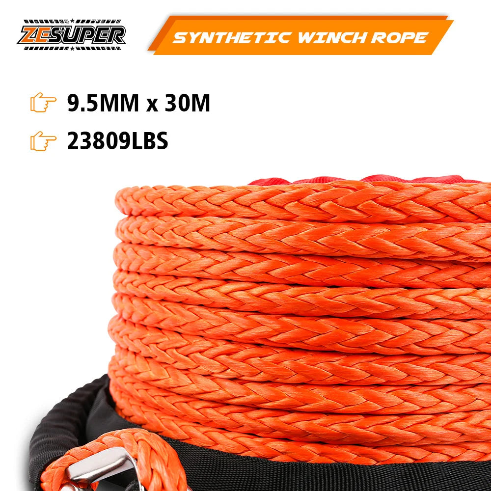 ZESUPER Winch Rope 9.5MM X 30M Dyneema SK75 Hook Synthetic