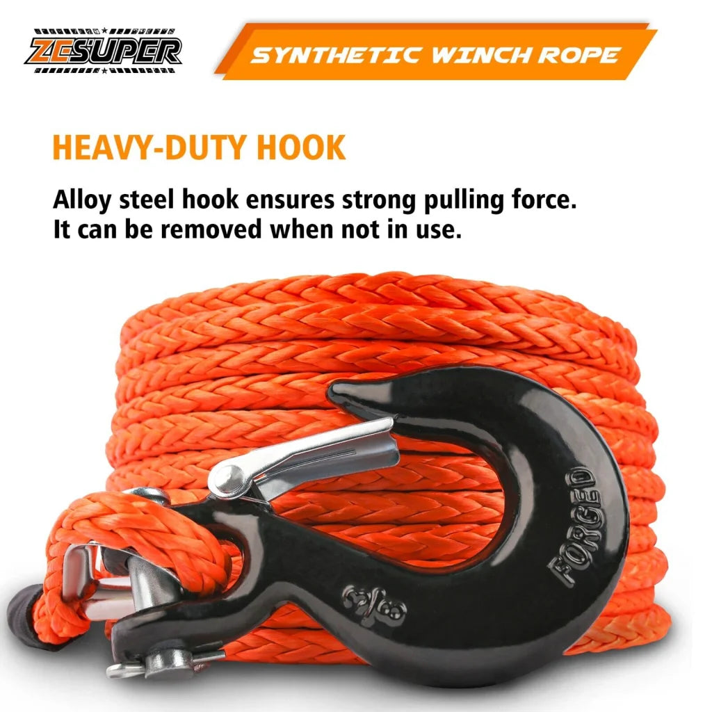 ZESUPER Winch Rope 9.5MM X 30M Dyneema SK75 Hook Synthetic