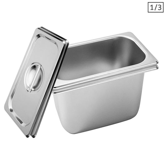 Premium 2X Gastronorm GN Pan Full Size 1/3 GN Pan 20cm Deep Stainless Steel Tray with Lid - image1