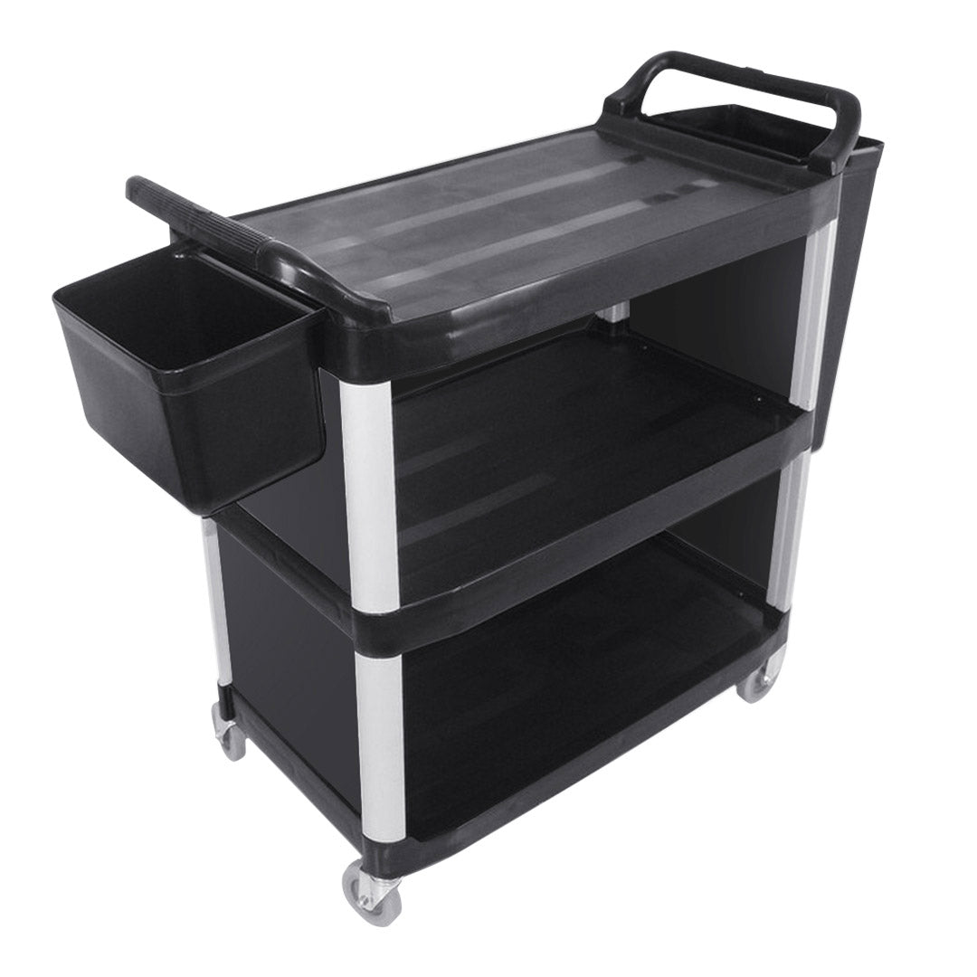 Premium 3 Tier Covered Food Trolley Food Waste Cart Storage Mechanic Kitchen with Bins - image1