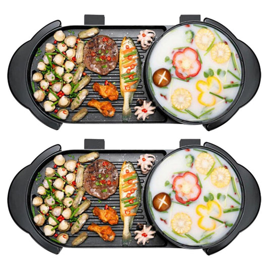 Premium 2X 2 in 1 Electric Non-Stick BBQ Teppanyaki Grill Plate Steamboat Hotpot 2-8 Person - image1