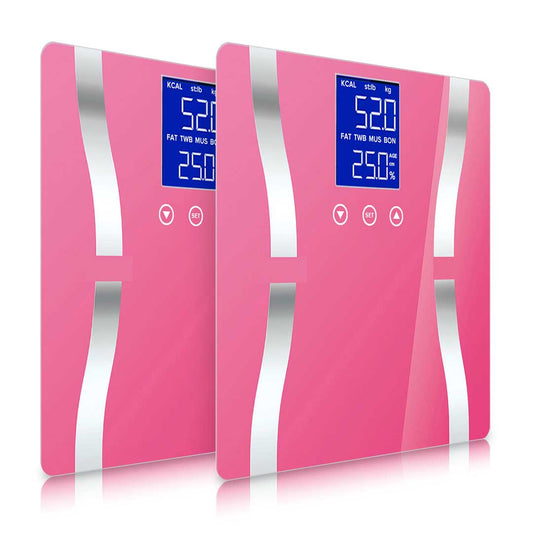 Premium 2X Glass LCD Digital Body Fat Scale Bathroom Electronic Gym Water Weighing Scales Pink - image1