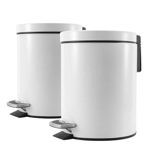 Premium 2X Foot Pedal Stainless Steel Rubbish Recycling Garbage Waste Trash Bin Round 7L White - image1