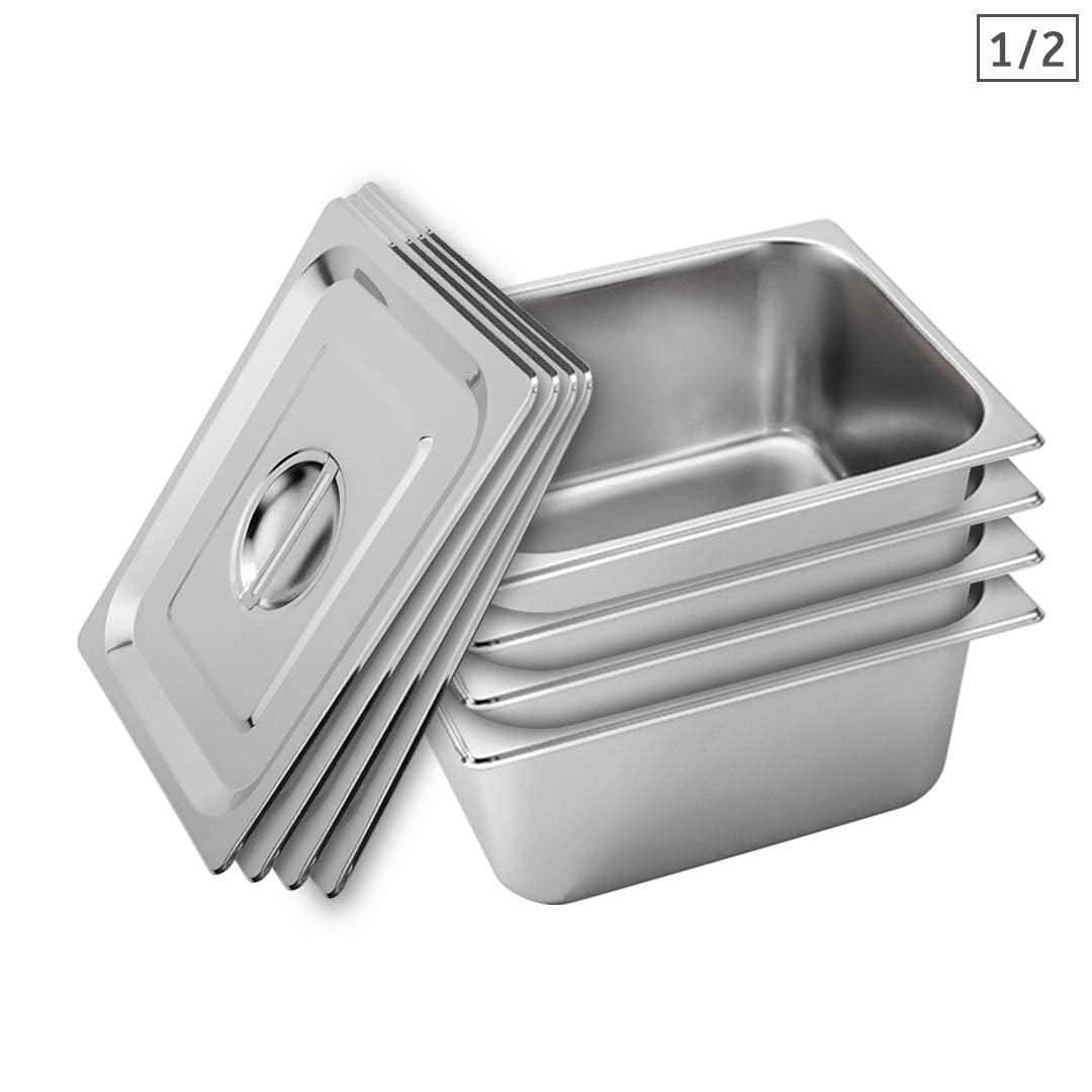 Premium 4X Gastronorm GN Pan Full Size 1/2 GN Pan 15cm Deep Stainless Steel With Lid - image1