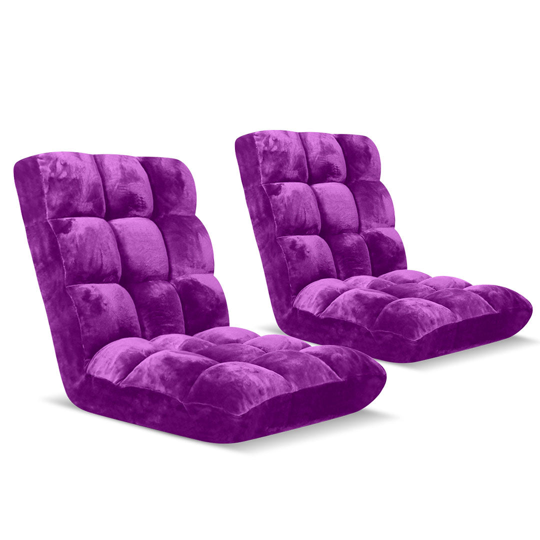 Premium Floor Recliner Folding Lounge Sofa Futon Couch Folding Chair Cushion Purple x2 - image1