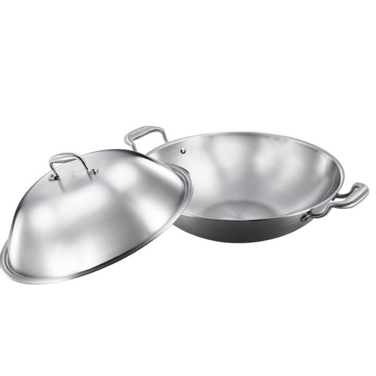 Premium 3-Ply 42cm Stainless Steel Double Handle Wok Frying Fry Pan Skillet with Lid - image1