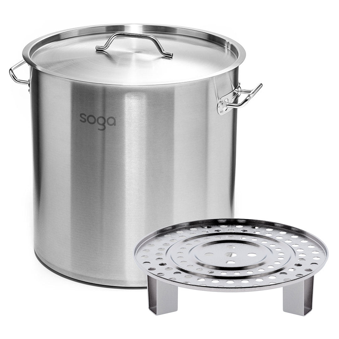 Premium 50L Stainless Steel Stock Pot with One Steamer Rack Insert Stockpot Tray - image1