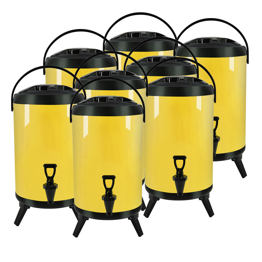 Premium 8X 16L Stainless Steel Insulated Milk Tea Barrel Hot and Cold Beverage Dispenser Container with Faucet Yellow - image1