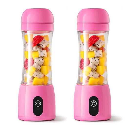 Premium 2x 380ml Portable Mini USB Rechargeable Handheld Fruit Mixer Juicer Pink - image1