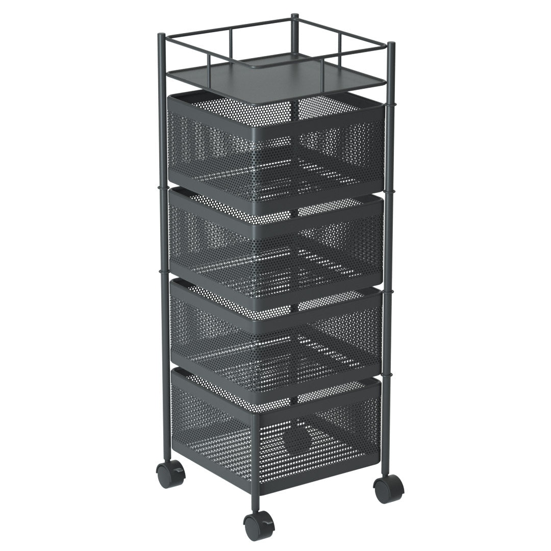 Premium 4 Tier Steel Square Rotating Kitchen Cart Multi-Functional Shelves Portable Storage Organizer with Wheels - image1