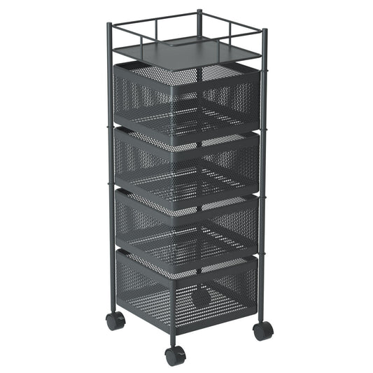 Premium 4 Tier Steel Square Rotating Kitchen Cart Multi-Functional Shelves Portable Storage Organizer with Wheels - image1