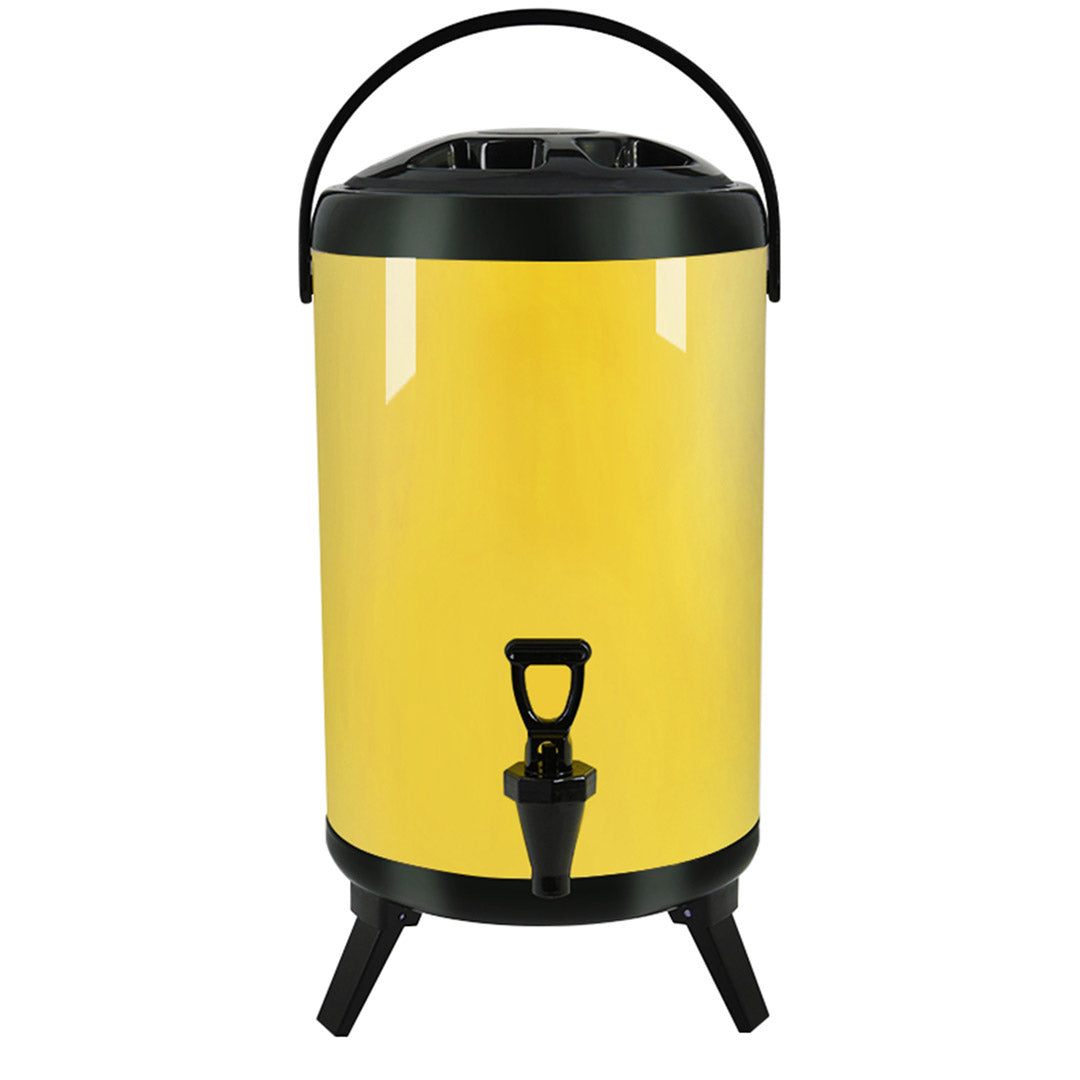 Premium 16L Stainless Steel Insulated Milk Tea Barrel Hot and Cold Beverage Dispenser Container with Faucet Yellow - image1