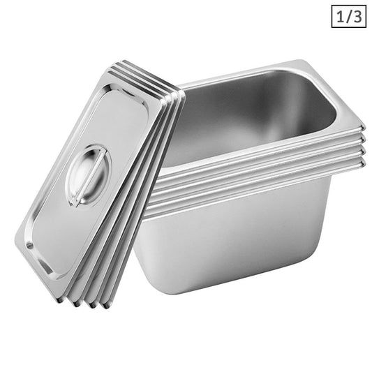 Premium 4X Gastronorm GN Pan Full Size 1/3 GN Pan 15cm Deep Stainless Steel Tray With Lid - image1