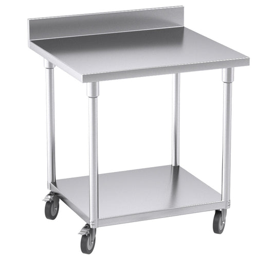 Premium 80cm Commercial Catering Kitchen Stainless Steel Prep Work Bench Table with Backsplash and Caster Wheels - image1
