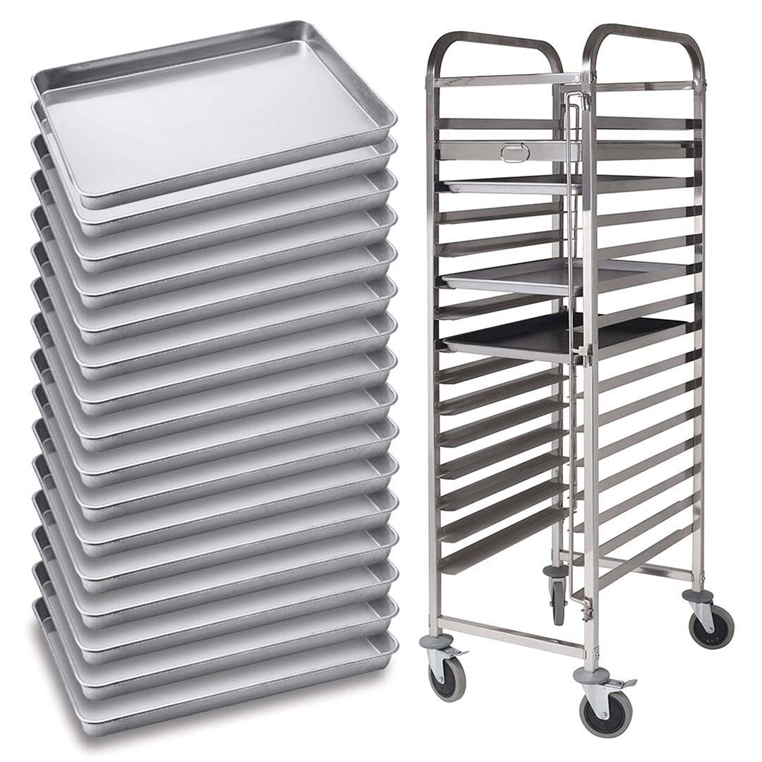 Premium Gastronorm Trolley 16 Tier Stainless Steel with 60*40*5cm Aluminum Baking Pan Cooking Tray for Bakers - image1