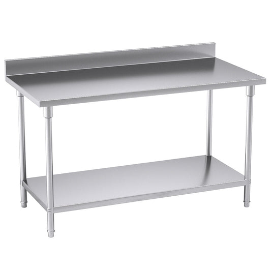 Premium Commercial Catering Kitchen Stainless Steel Prep Work Bench Table with Back-splash 150*70*85cm - image1