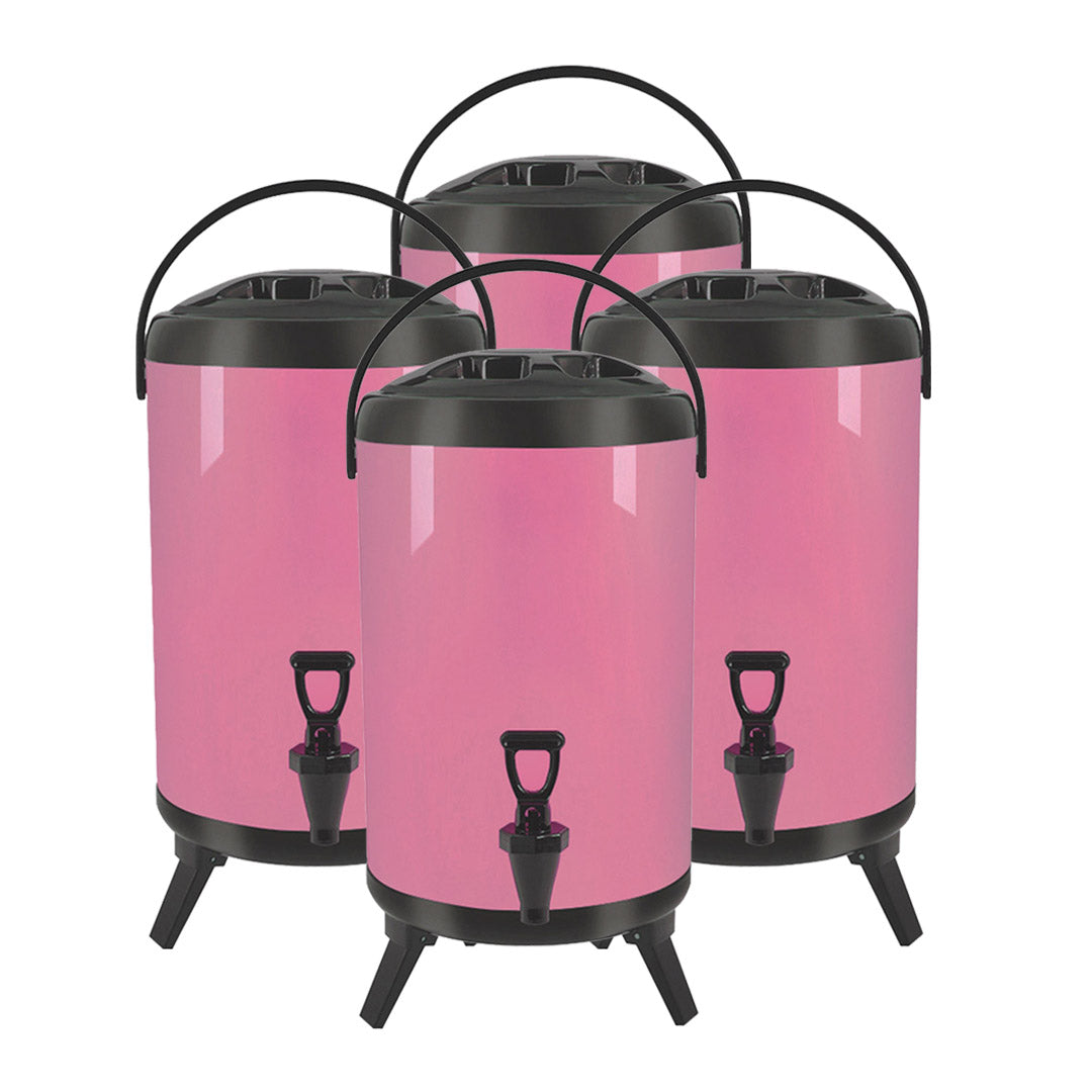 Premium 4X 8L Stainless Steel Insulated Milk Tea Barrel Hot and Cold Beverage Dispenser Container with Faucet Pink - image1